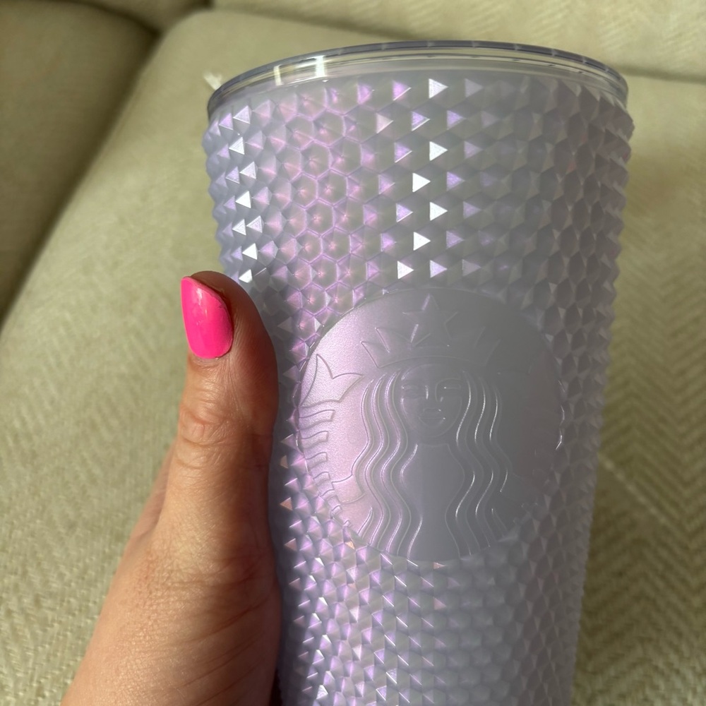 Starbucks Purple Lavender Iridescent Water Bottle Cup Straw with Textured Design